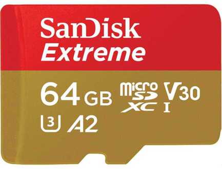 MicroSDXC Extreme 64GB 170/80 mb/s - A2 - V30 - SDA - Rescue Pro DL 1Y Micro SD-kaart Goud
