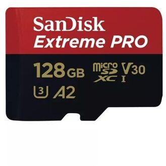 MicroSDXC Extreme PRO 128GB 200/90 mb/s - A2 - V30 - SDA - Rescue Pro DL 2Y Micro SD-kaart Zwart