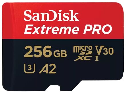 MicroSDXC Extreme PRO 256GB 200/140 mb/s - A2 - V30 - SDA - Rescue Pro DL 2 Micro SD-kaart Zwart