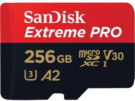 MicroSDXC Extreme PRO 256GB 200/140 mb/s - A2 - V30 - SDA - Rescue Pro DL 2 Micro SD-kaart Zwart