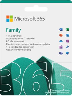 Microsoft 365 Family (12 maanden/6 apparaten) Digitale licentie Software
