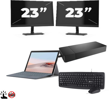 Microsoft Surface Go 2 (Zonder Toetsenbord) - Intel Core m3-8e Generatie - 10 inch - Touch - 4GB RAM - 64GB SSD - Windows 11 Home + 2x 23 inch Monitor