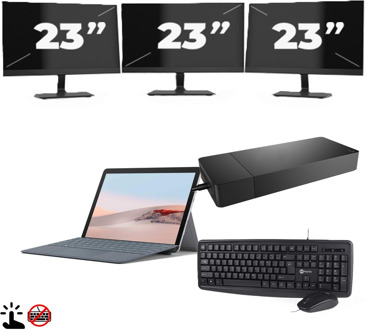 Microsoft Surface Go 2 (Zonder Toetsenbord) - Intel Core m3-8e Generatie - 10 inch - Touch - 4GB RAM - 64GB SSD - Windows 11 Home + 3x 23 inch Monitor