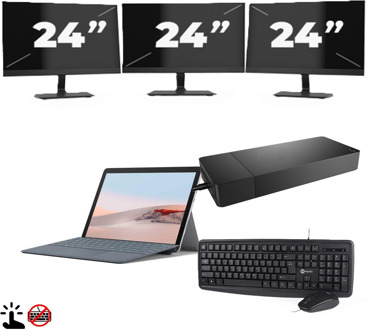 Microsoft Surface Go 2 (Zonder Toetsenbord) - Intel Core m3-8e Generatie - 10 inch - Touch - 4GB RAM - 64GB SSD - Windows 11 Home + 3x 24 inch Monitor