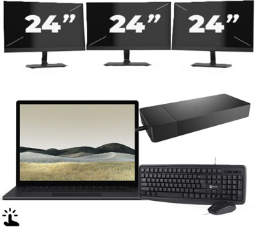 Microsoft Surface Laptop 3 - Intel Core i5-10e Generatie - 13 inch - Touch - 8GB RAM - 256GB SSD - Windows 11 Home + 3x 24 inch Monitor