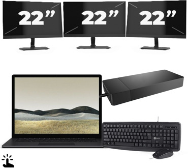 Microsoft Surface Laptop 3 - Intel Core i5-10e Generatie - 15 inch - Touch - 16GB RAM - 256GB SSD - Windows 11 Home + 3x 22 inch Monitor