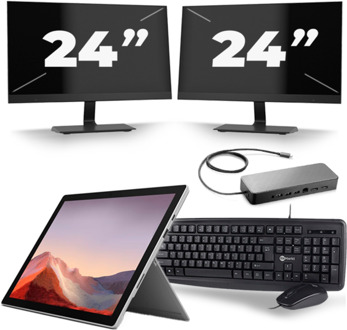 Microsoft Surface Pro 7 - Intel Core i7-10e Generatie - 12 inch - 16GB RAM - 256GB SSD - Windows 11 Home + 2x 24 inch Monitor