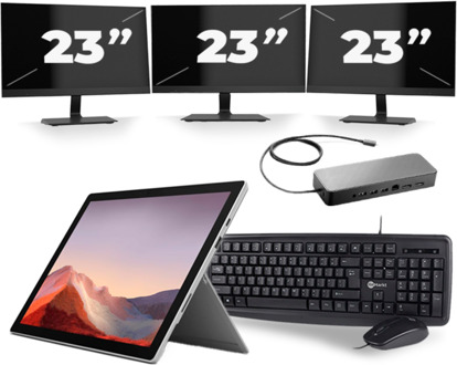 Microsoft Surface Pro 7 - Intel Core i7-10e Generatie - 12 inch - 16GB RAM - 256GB SSD - Windows 11 Home + 3x 23 inch Monitor