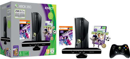 Microsoft Xbox 360 250GB spelcomputer + Kinect Sensor + Kinect Sports 1 + Dance Central 2 + Kinect Adventures