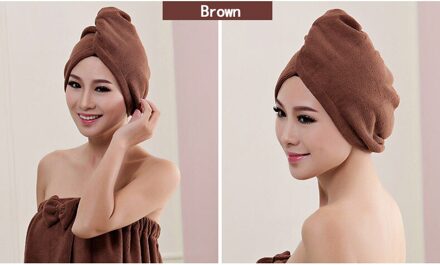 Microvezel Na Douche Haardrooginrichtingen Wrap Womens Meisjes Dame Handdoek Snel Droog Haar Hoed Cap Tulband Head Wrap Baden accessoires bruin