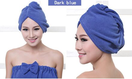 Microvezel Na Douche Haardrooginrichtingen Wrap Womens Meisjes Dame Handdoek Snel Droog Haar Hoed Cap Tulband Head Wrap Baden accessoires donker blauw