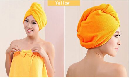 Microvezel Na Douche Haardrooginrichtingen Wrap Womens Meisjes Dame Handdoek Snel Droog Haar Hoed Cap Tulband Head Wrap Baden accessoires geel