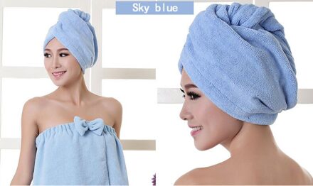 Microvezel Na Douche Haardrooginrichtingen Wrap Womens Meisjes Dame Handdoek Snel Droog Haar Hoed Cap Tulband Head Wrap Baden accessoires lucht blauw