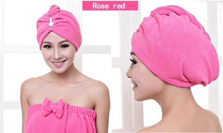 Microvezel Na Douche Haardrooginrichtingen Wrap Womens Meisjes Dame Handdoek Snel Droog Haar Hoed Cap Tulband Head Wrap Baden accessoires roos rood