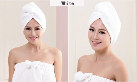 Microvezel Na Douche Haardrooginrichtingen Wrap Womens Meisjes Dame Handdoek Snel Droog Haar Hoed Cap Tulband Head Wrap Baden accessoires wit