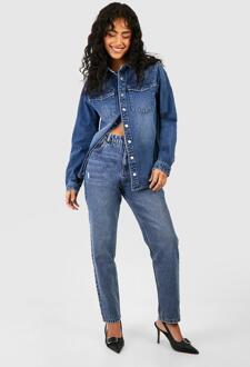 Mid Blue Wash Mom Jeans, Mid Blue - 34