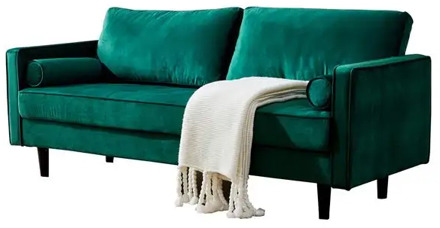 Mid-Century Modern Velvet fabric Bench Sectional Couch Sofa, 79"W emerald