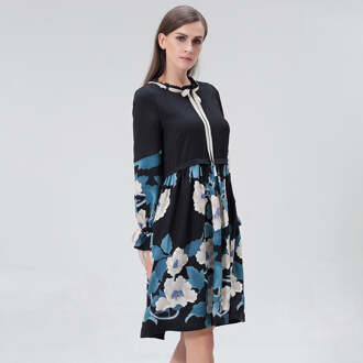 Mid-lengte blouse-jurk met bloemenprint Blauw