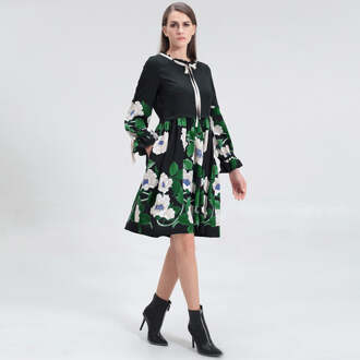Mid-lengte blouse-jurk met bloemenprint Groen