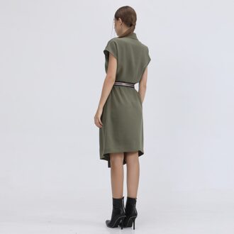 Mid-length wrap Effet-jurk en toegevoegde riem Groen - XS
