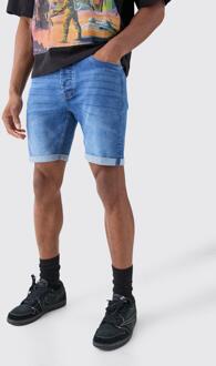 Middelblauwe Stretch Skinny Fit Denim Shorts, Mid Blue - 30
