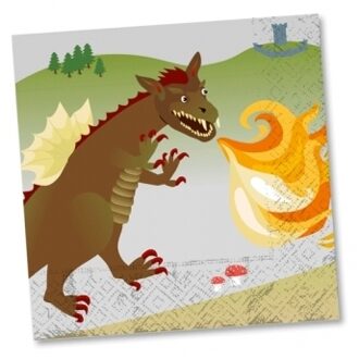 Middeleeuws feest thema servetten met draken en ridders - 20x - 33 x 33 cm - papier