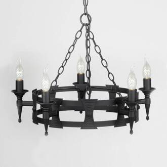 Middeleeuwse hanglamp SAXON, smeedijzer, zwart