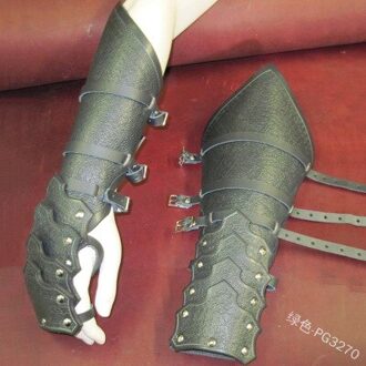 Middeleeuwse Retro Lederen Pu Handschoenen Pneumatische Eye Tie Pols Lange Arm Mouw Pure Half-Vinger Handschoenen groen