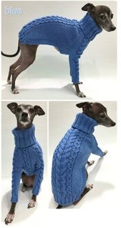 Middelgrote Grote Hond Effen Kleur Gebreide Trui Herfst En Winter Hoge Kraag Grote Hond Trui Warme Hond Trui Blauw / XL