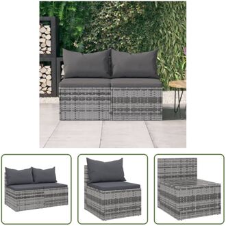 Middenbank Grijs PE-rattan en Gepoedercoat Staal - 54 x 63 x 60.5 cm - Inclusief Kussens