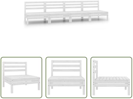 Middenbank Massief Grenenhout - 63.5 x 63.5 x 62.5 cm - Wit