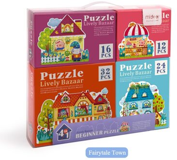 Mideer Puzzels Voor Kinderen Kinderen Speelgoed Papier Puzzel 16/32Pcs Cartoon Dieren Educatief Speelgoed Voor Kinderen Puzzel Doos> 3 Y Fairytale Town