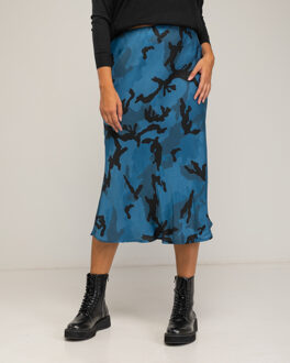 Midi geprinte rok met zijde Blauw