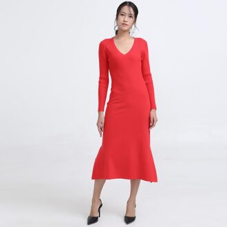 MIDI JUMPER -TRAND MET V -NACKLINE Rood