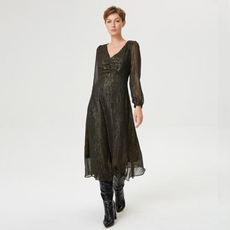 Midi jurk gouden glinteffect en v halslijn Zwart - XS