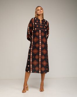 Midi-jurk met etnische print Bruin - XL