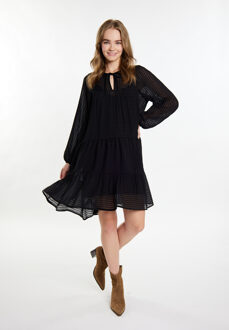 Midi-jurk met gestreept dessin Dames zwart - S