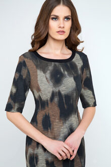 Midi-jurk met print Zwart/bruin - EU 38 / UK 10