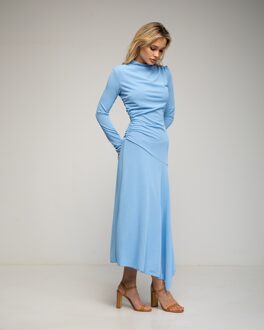 Midi-jurk met rimpels opzij Blauw