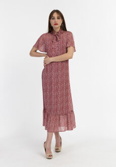 Midi-jurk van chiffon Dames rood wit - maat Wit/Rood