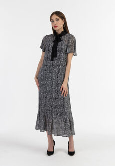 Midi-jurk van chiffon Dames zwart wit Zwart/wit - XS