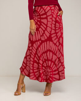 Midi rok van zijde, geometrische print Bourgogne