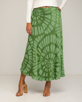 Midi rok van zijde, geometrische print Groen