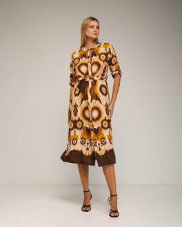 Midi shirtjurk met etnische print Bruin