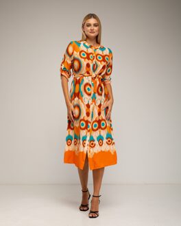 Midi shirtjurk met etnische print Oranje - L