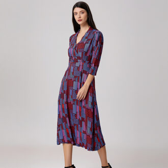 Midi-wikkeljurk met grafische print en V-hals Veelkleurig - XL