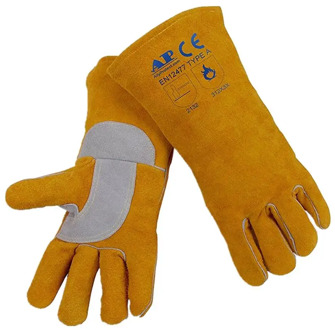 MIG Gloves 14" 35cm Split Cowhide Leather Welder Worker Gloves Reinforced Thumb Palm CE Certificate Golden Stick Welding Gloves