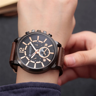 MIGEER High-End Fashion Men's Stainless Steel Watch Analog Alloy Quartz Watch Strap Quartz Men Watches Casual Date Business Male