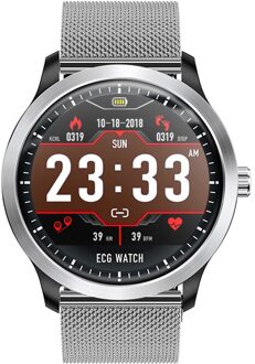 Mijiao N58 Ecg + Ppg Smart Horloge Mannen IP67 Waterdichte Sport Horloge Hartslagmeter Bloeddruk Smartwatch zilver staal belt