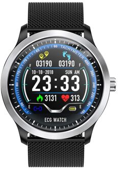 Mijiao N58 Ecg + Ppg Smart Horloge Mannen IP67 Waterdichte Sport Horloge Hartslagmeter Bloeddruk Smartwatch zwart staal belt